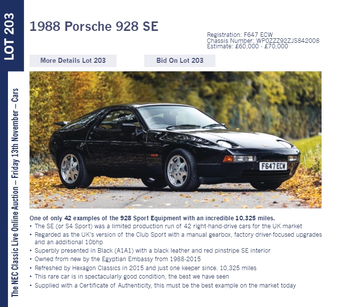 LOT 293 1988 Porsche 928 SE