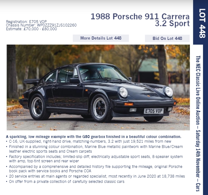 LOT 448 1988 Porsche 911 Carrera 3.2 Sport